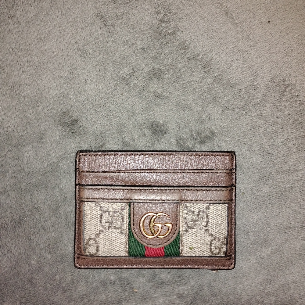 Gucci Brown and Green Key Card Holder with Signature Style